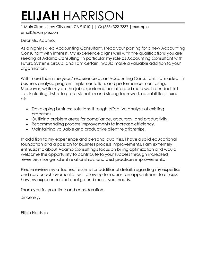 Amazing Consultant Cover Letter Examples & Templates from ...