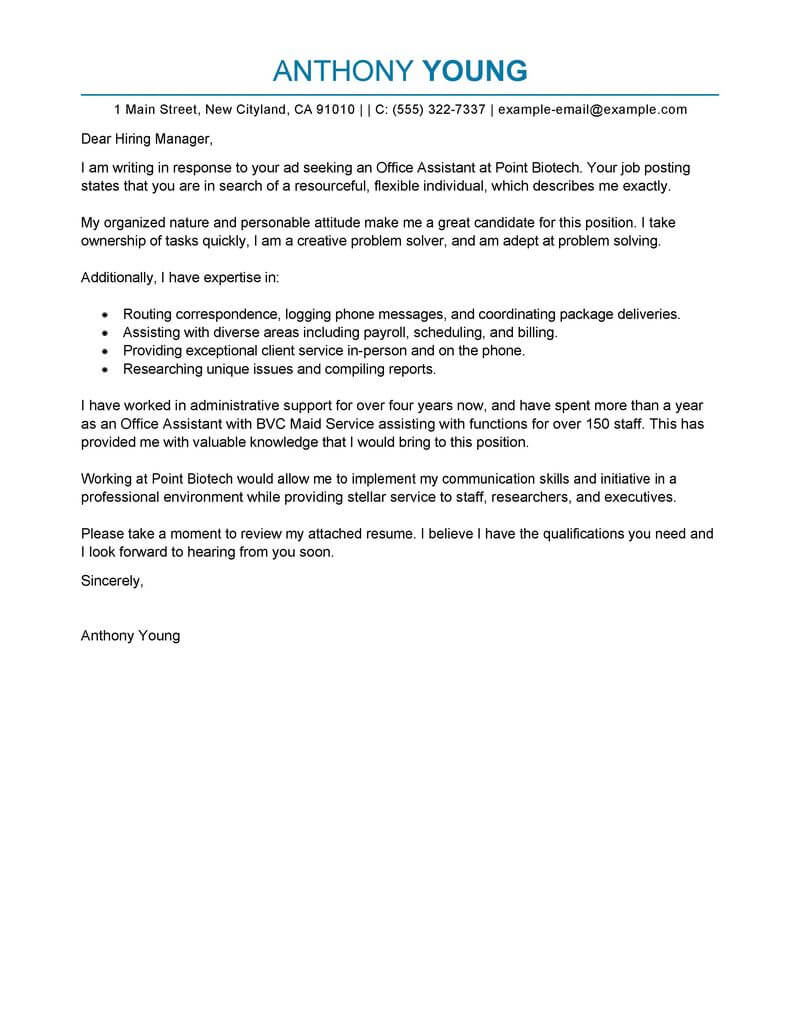 cover letter examples for department store
