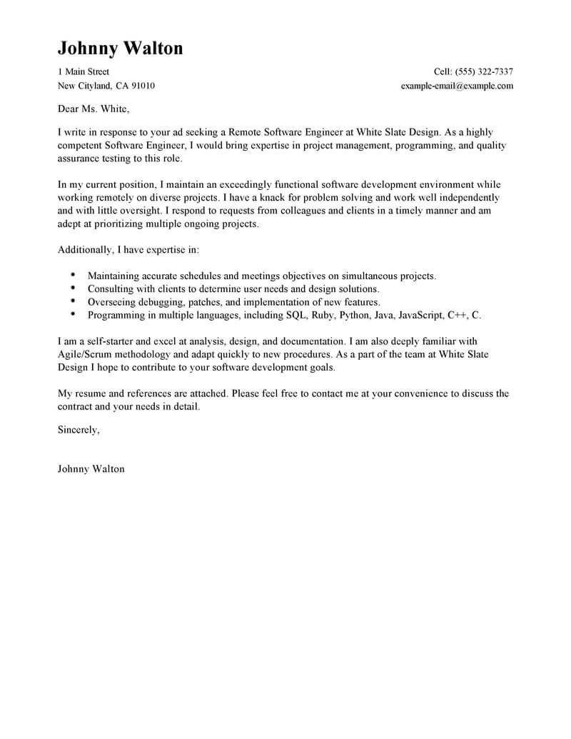 Outstanding Remote Software Engineer Cover Letter Examples ...