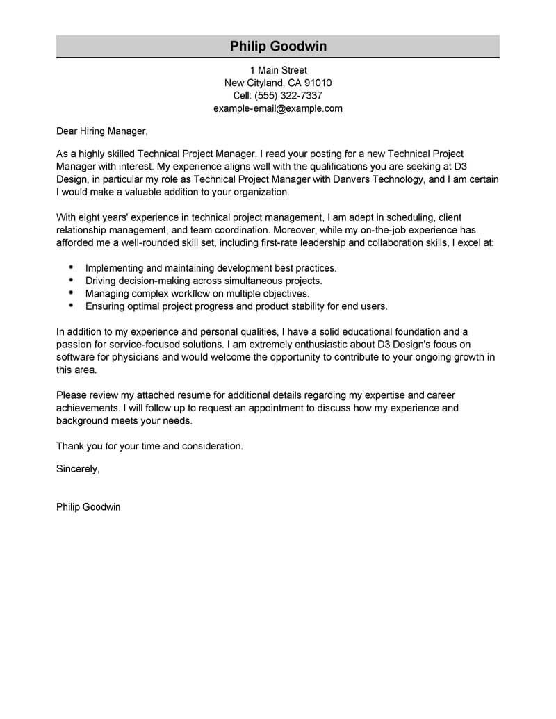project manager covering letter uk