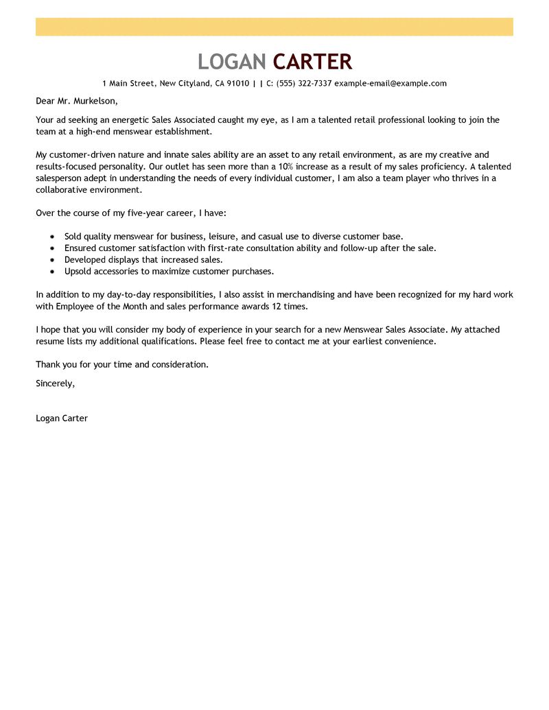 Amazing Sales Associate Level Cover Letter Examples ...