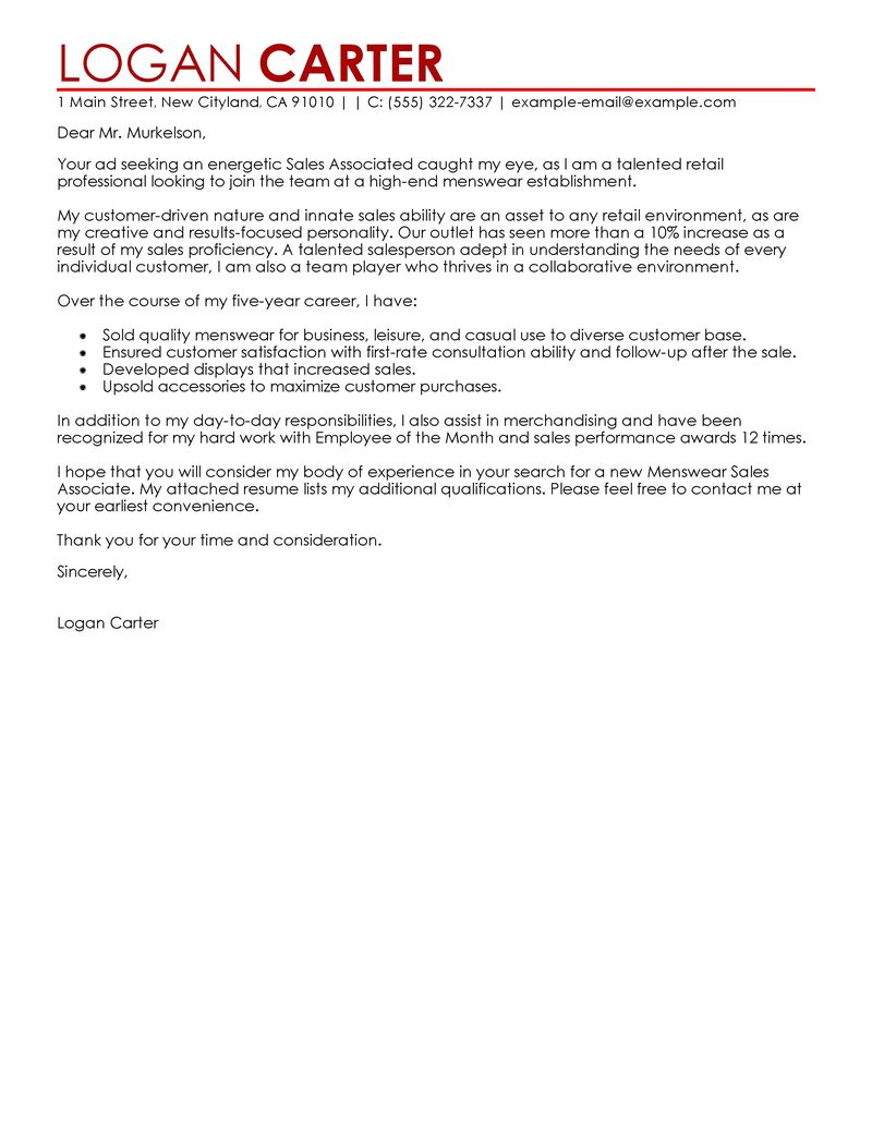 Amazing Sales Associate Level Cover Letter Examples ...