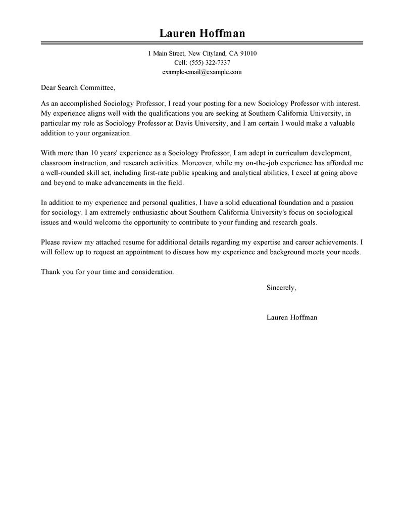 cover letter for university professor position