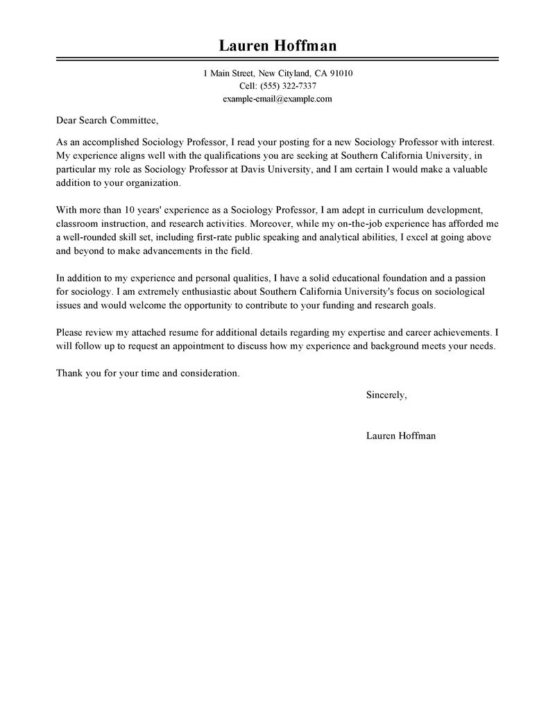 professor cover letter template