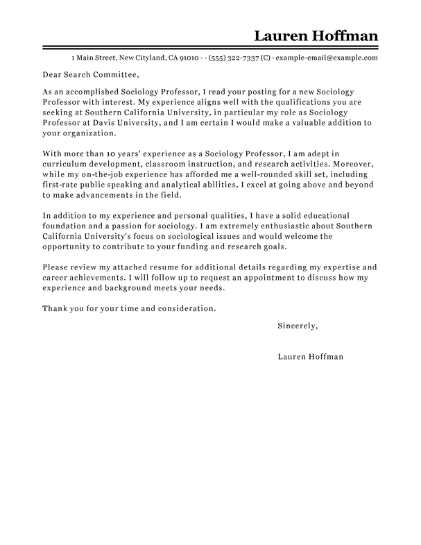professor cover letter example