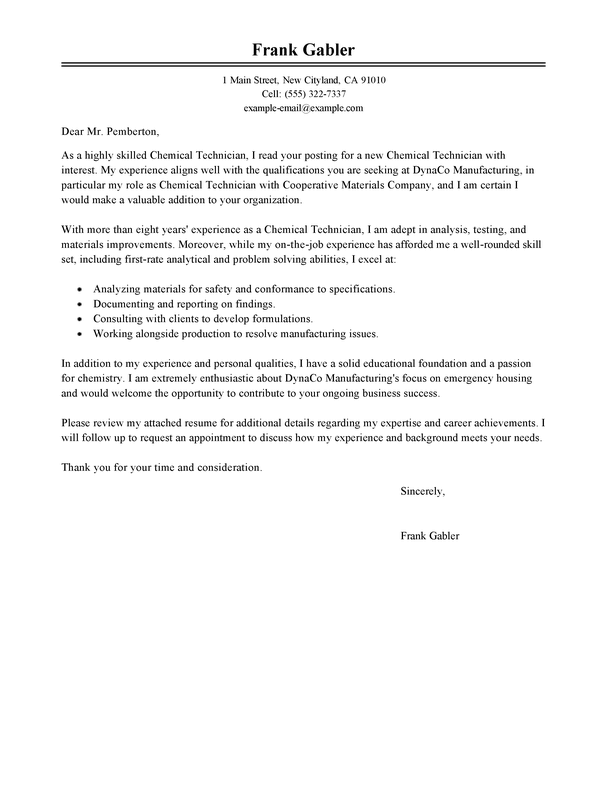 cover letter examples for chemical lab technician