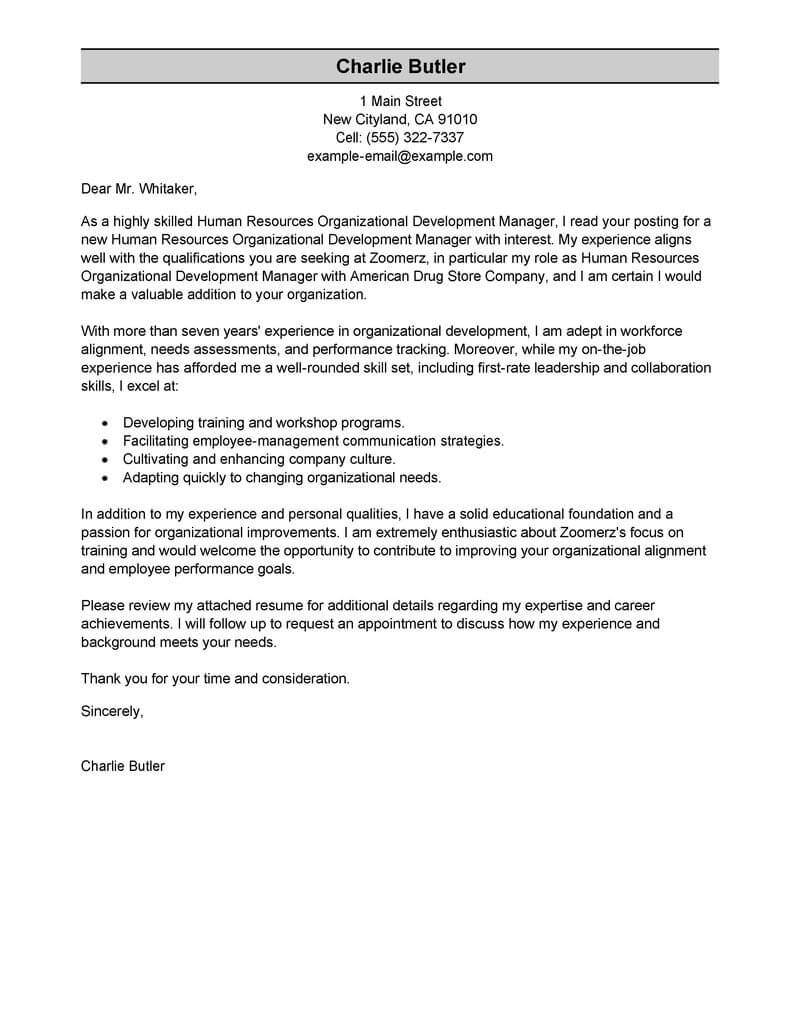 Outstanding Organizational Development Cover Letter