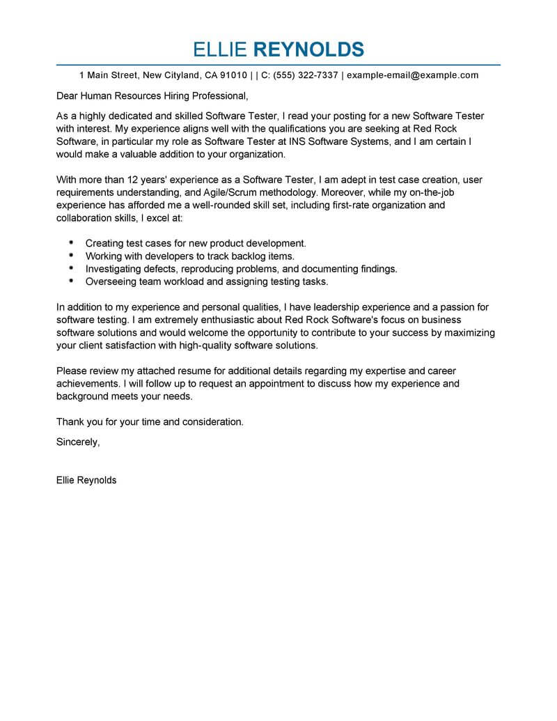 Free Software Testing Cover Letter Examples Amp Templates From