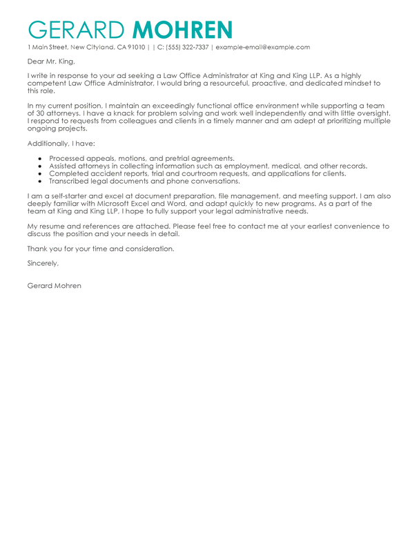 cover letter for an office administrator
