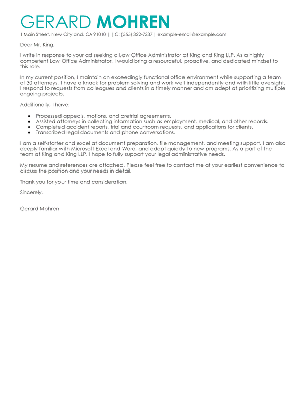 sample of office administrator cover letter