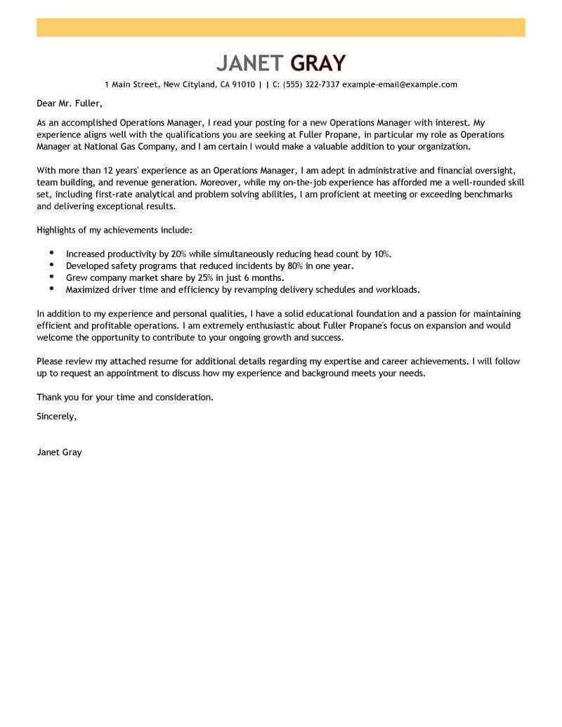 Outstanding Operations Manager Cover Letter Examples ...