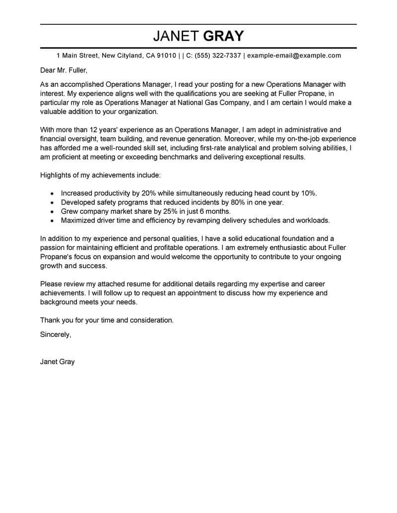 Outstanding Operations Manager Cover Letter Examples & Templates from