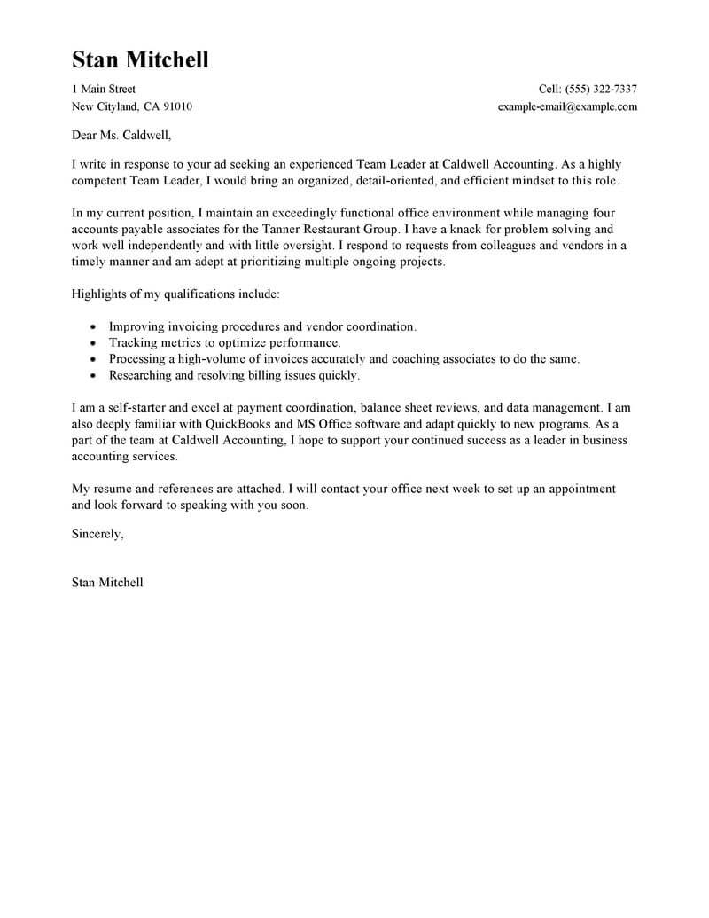 Free Team Lead Cover Letter Examples Templates From Trust Writing Service   5afae5609aa24 