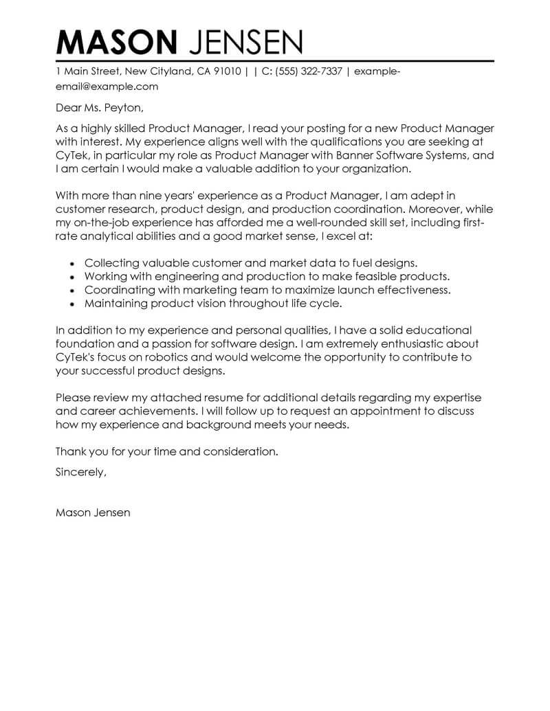 cover letter for management role