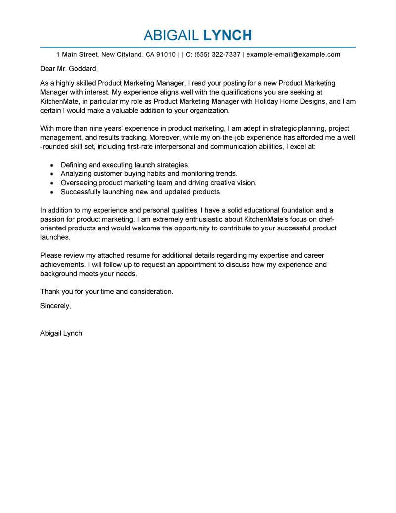 Amazing Product Marketer Cover Letter Examples & Templates ...