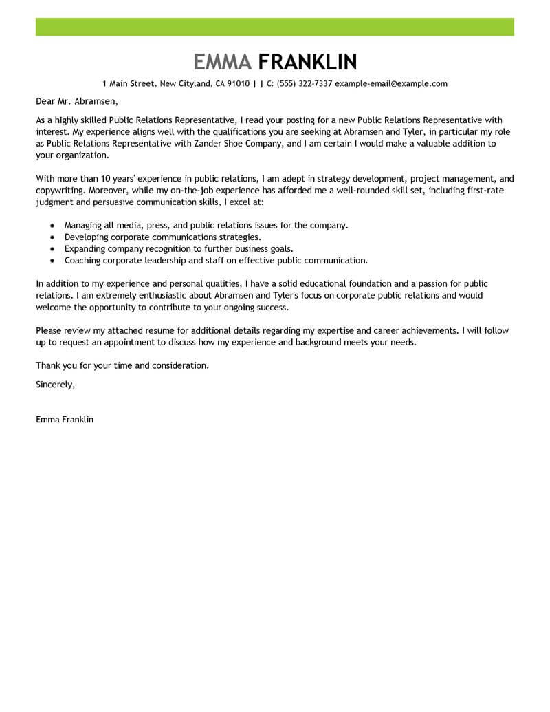 Free Public Relations Cover Letter Examples & Templates ...