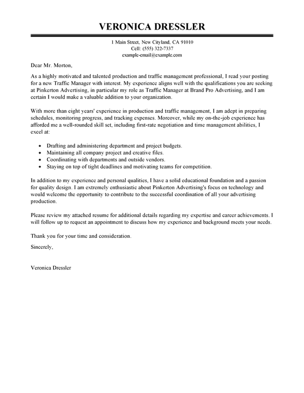 production manager job application cover letter