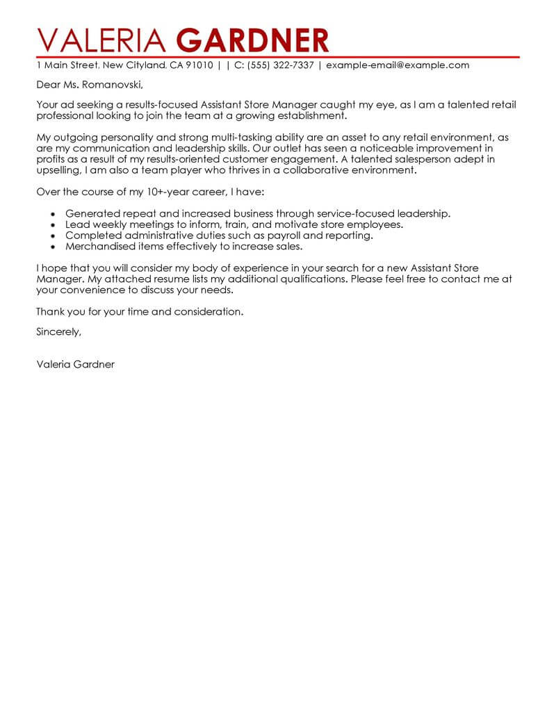 Amazing Retail Assistant Store Manager Cover Letter Examples   5afae8460ffb2 