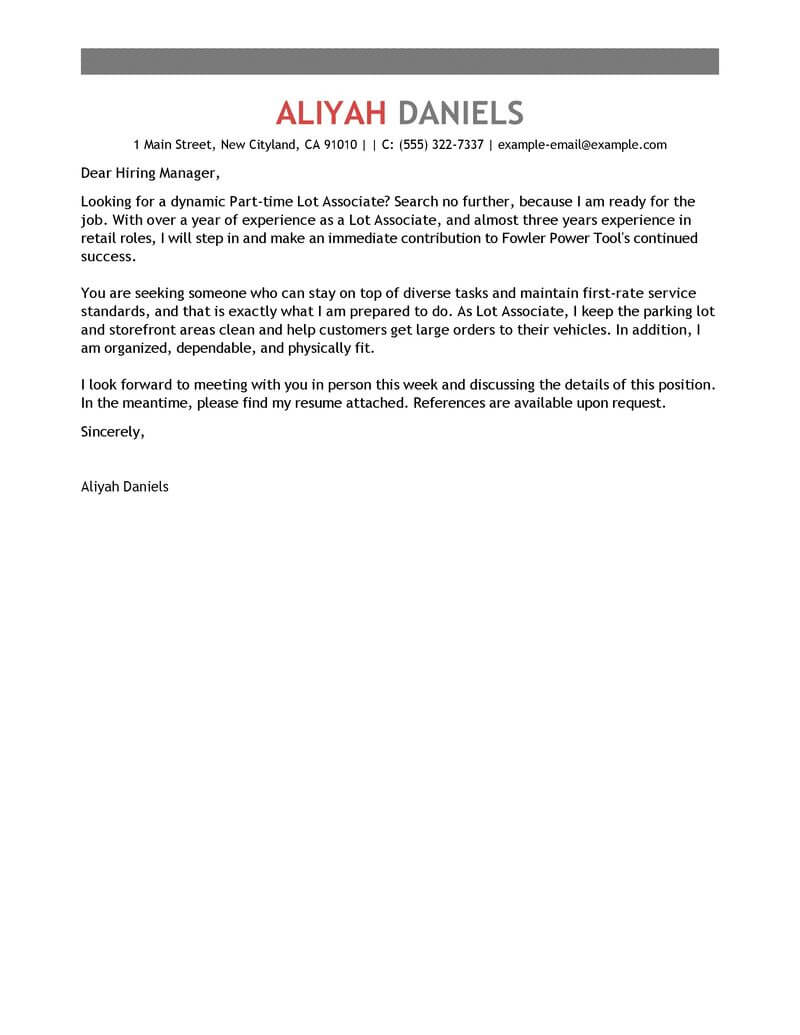 Amazing Part Time Lot Associates Cover Letter Examples