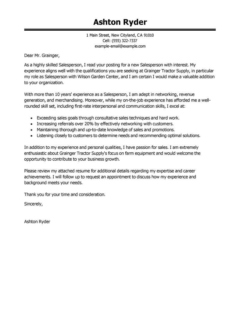 sales person cover letter sample