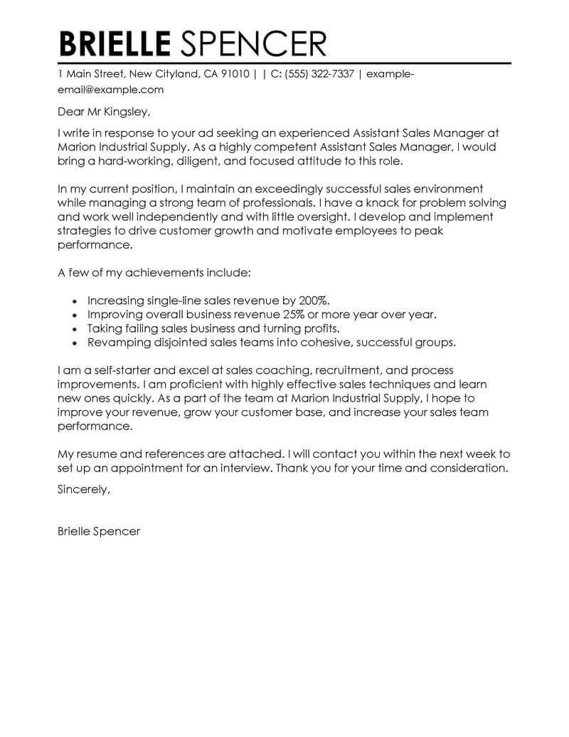 Outstanding Sales Assistant Manager Cover Letter Examples ...