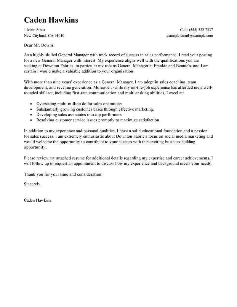 Amazing Sales General Manager Cover Letter Examples Templates From 