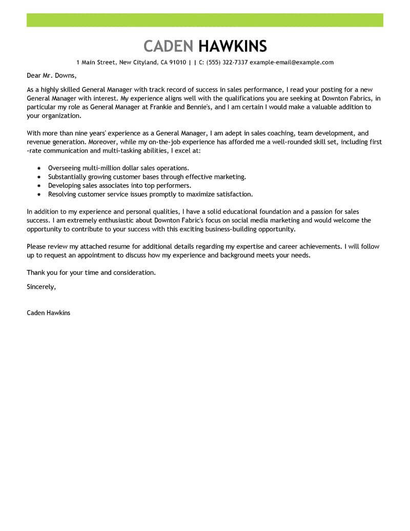 good covering letter for sales manager