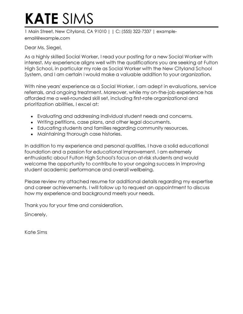 Free Social Worker Cover Letter Examples Templates From Trust Writing 