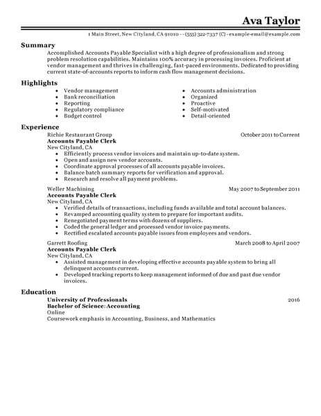 Best Accounts Payable Specialist Resume Example From