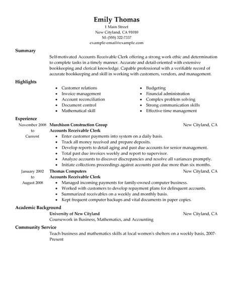 Best Accounts Receivable Clerk Resume Example From Professional Resume Writing Service