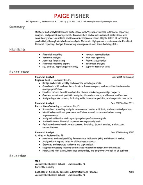 Best Financial Analyst Resume Example From Professional ...