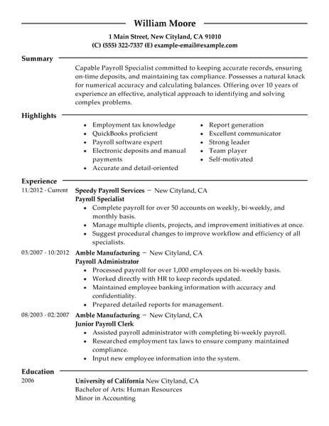 Best Payroll Specialist Resume Example From Professional Resume Writing   5afaeb4909ff2 