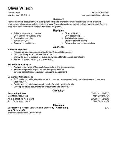 Best Staff Accountant Resume Example From Professional Resume Writing Service