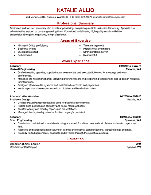 Best Secretary Resume Example From Professional Resume ...