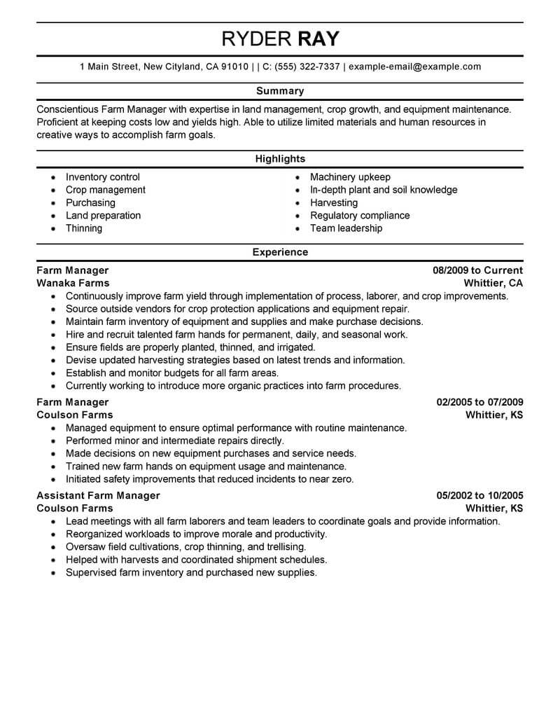 Best Farmer Resume Example From Professional Resume Writing Service