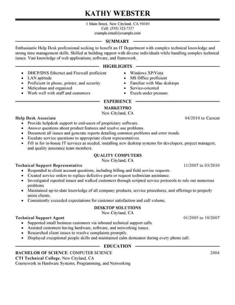 sample help desk support resume