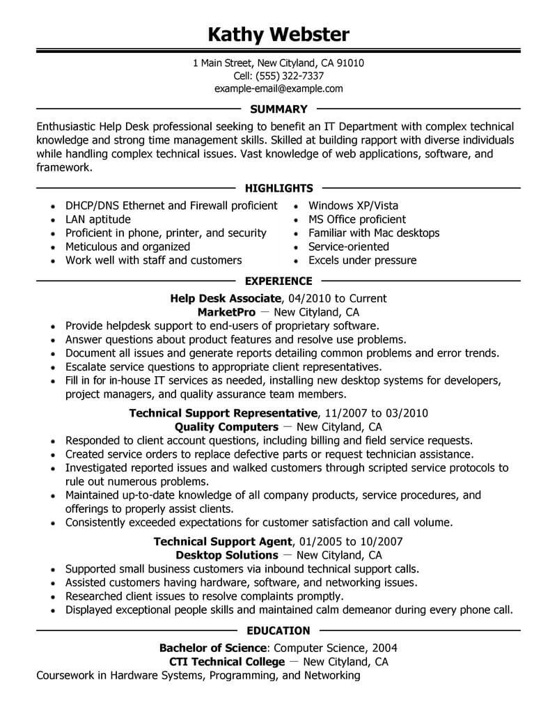 Best Help Desk Resume Example From Professional Resume Writing Service