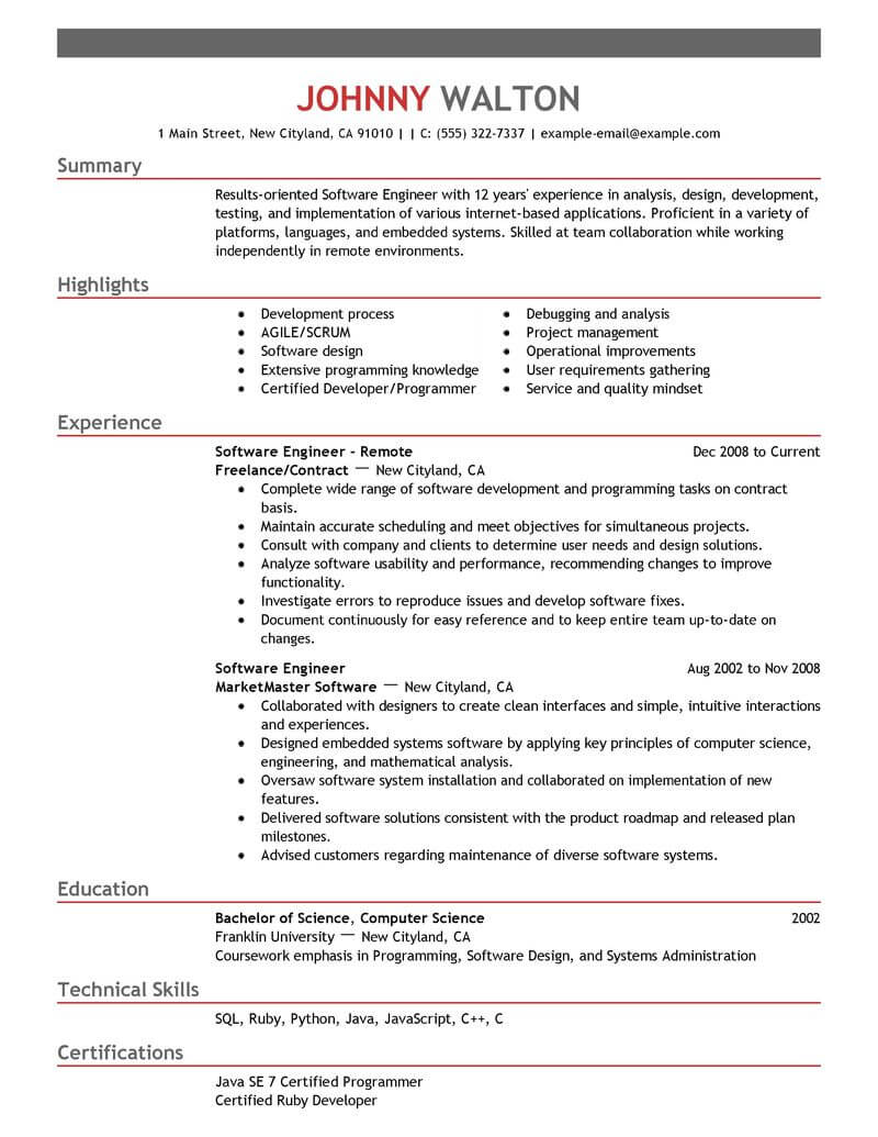 Best Remote Software Engineer Resume Example From Professional Resume