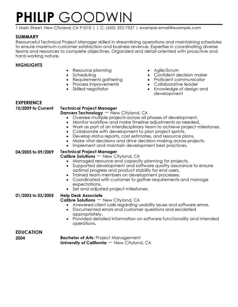 Best Technical Project Manager Resume Example From Professional Resume  Writing Service