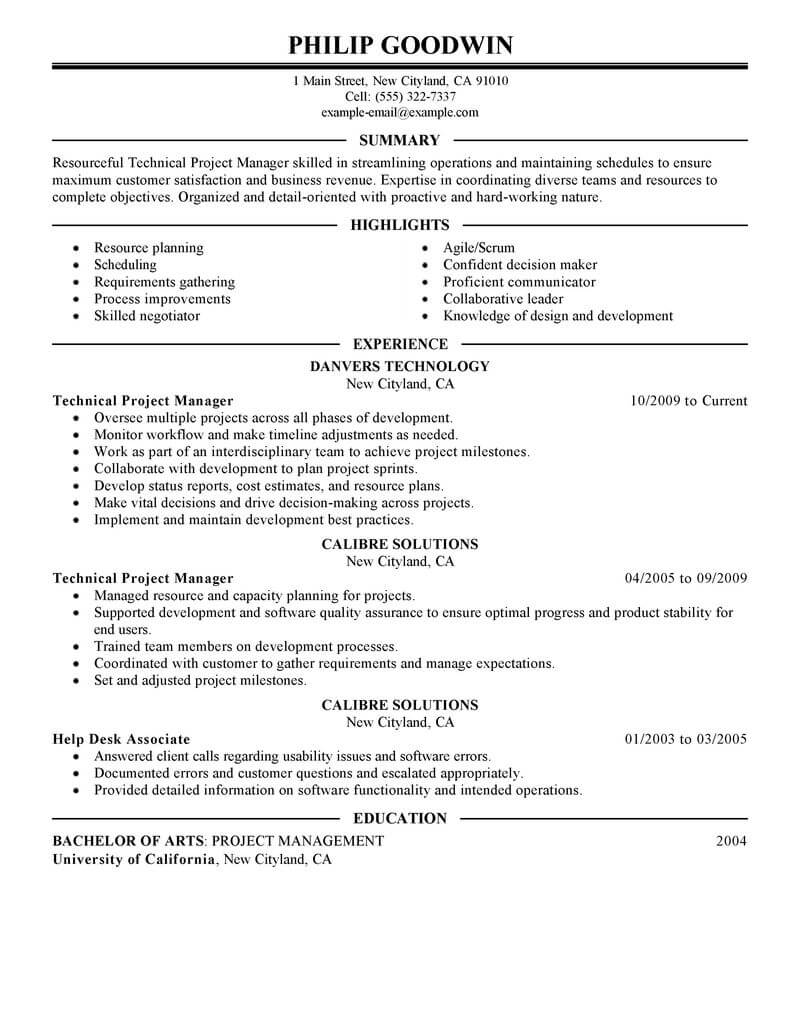 Best Technical Project Manager Resume Example From ...