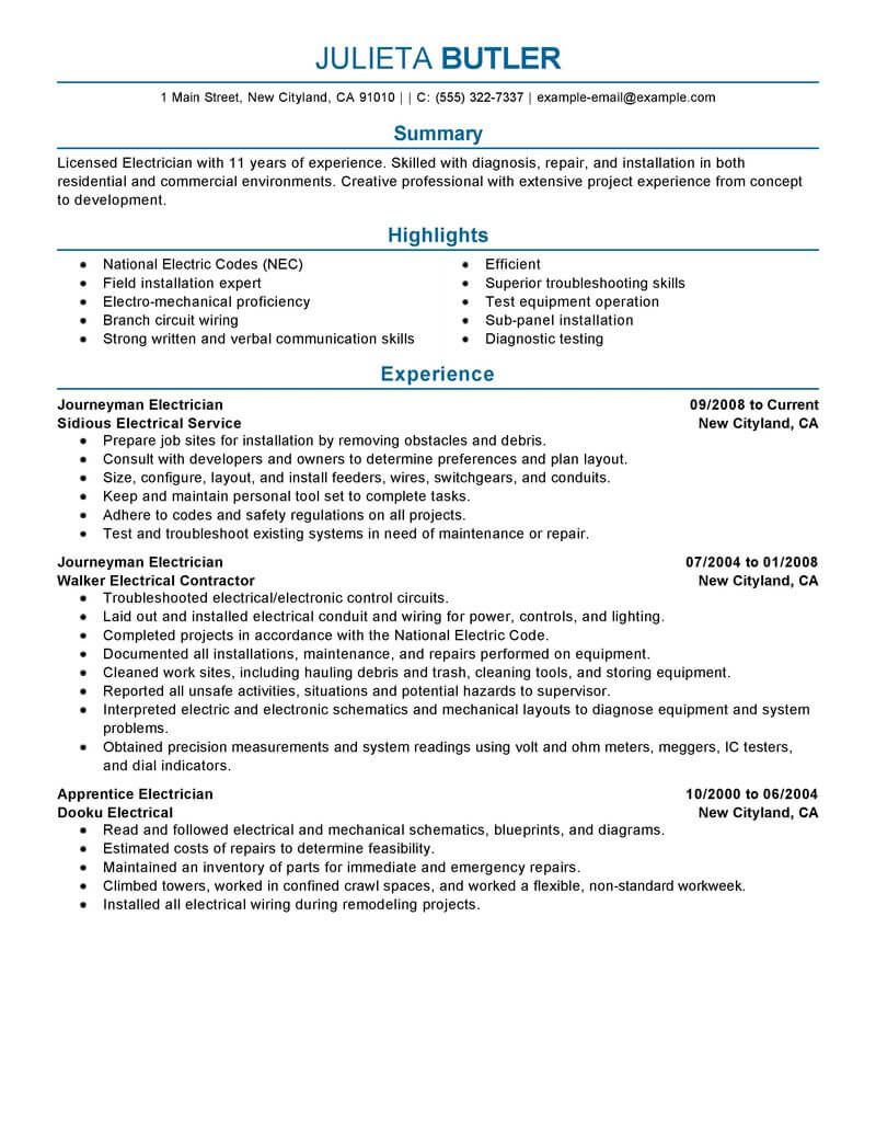 Best Journeymen Electricians Resume Example From Professional Resume