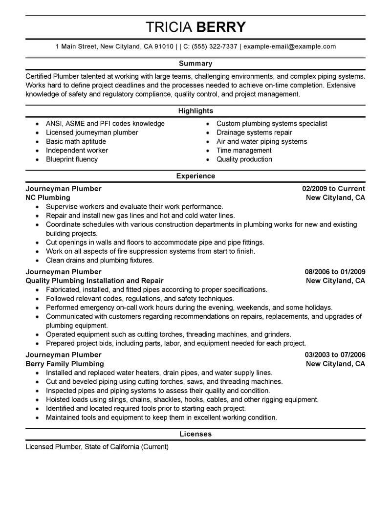 Resume writing service for construction