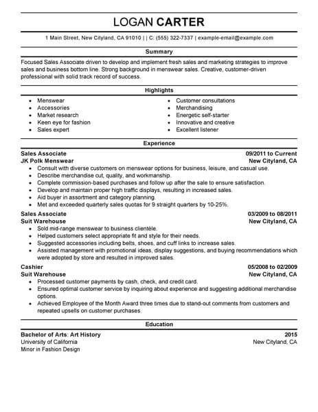 Best Sales Associate Level Resume Example From Professional Resume ...