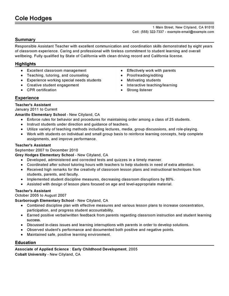 objective on resume for teaching