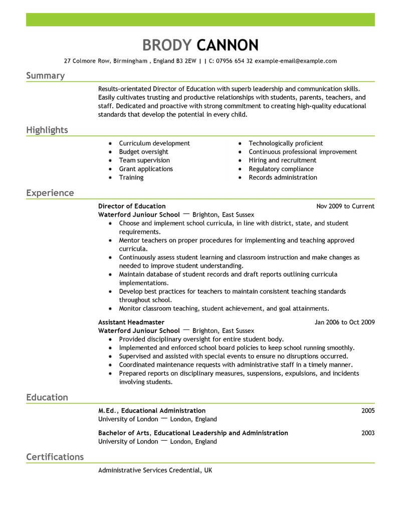 best resume format for director level