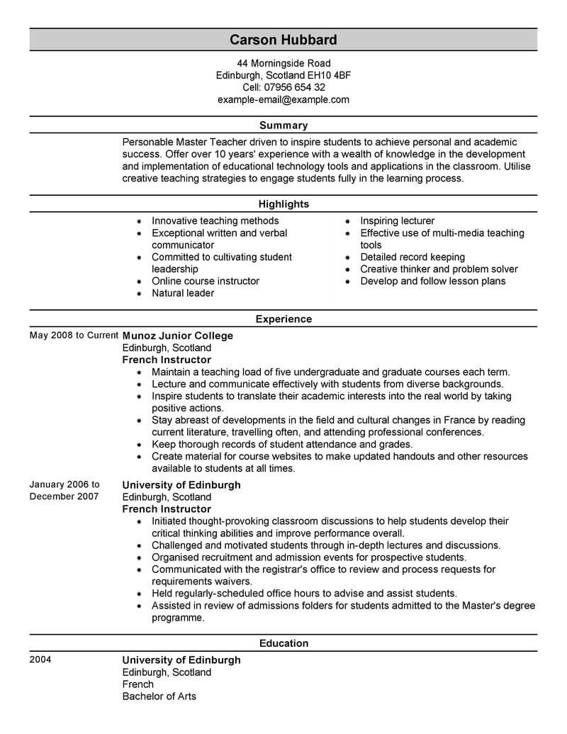 Professional resume writing service for teachers