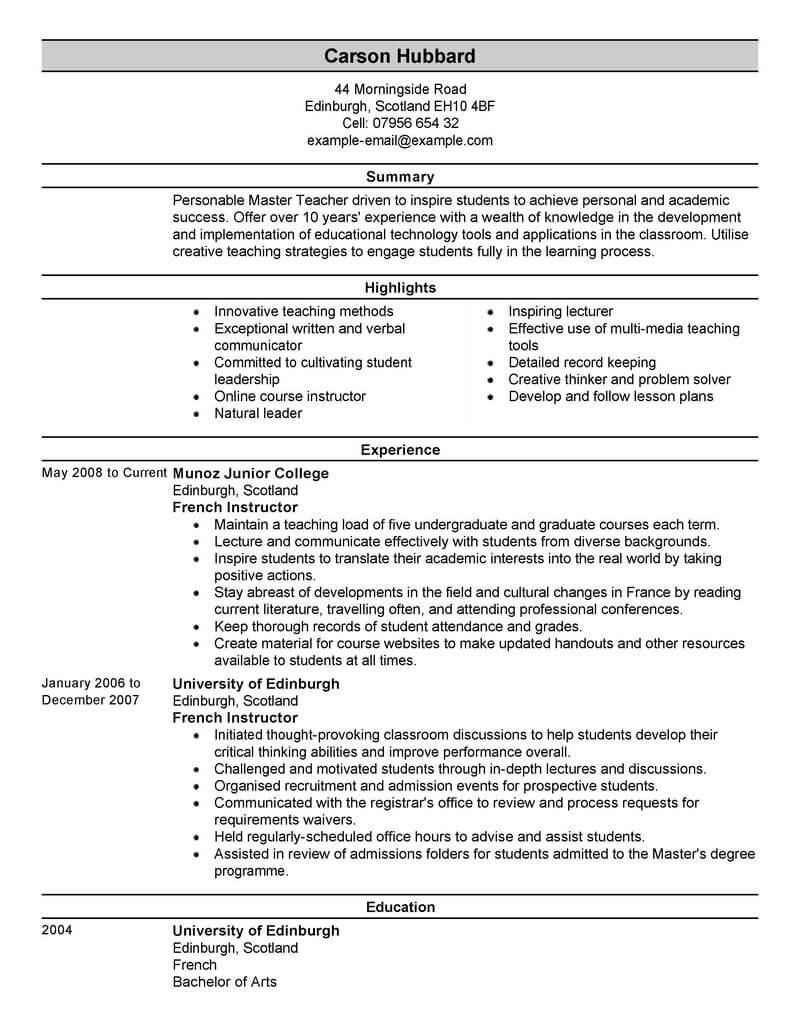 Best Master Teacher Resume Example From Professional ...