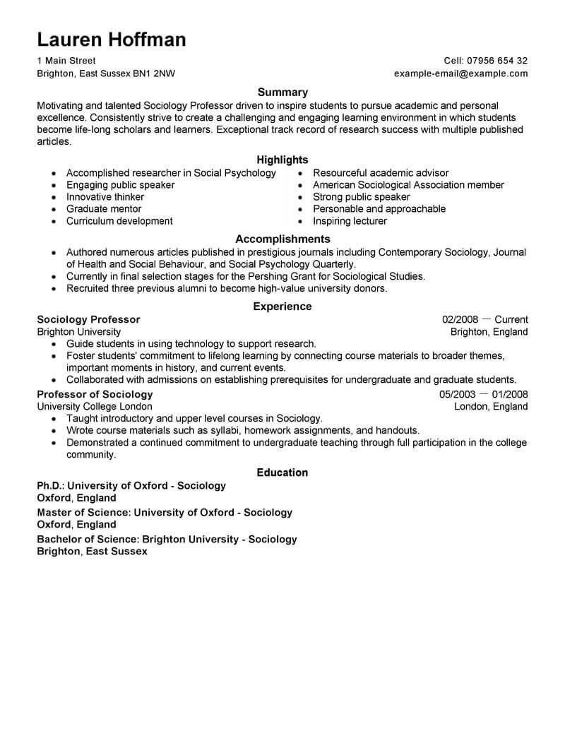 Best Professor Resume Example From Professional Resume Writing Service