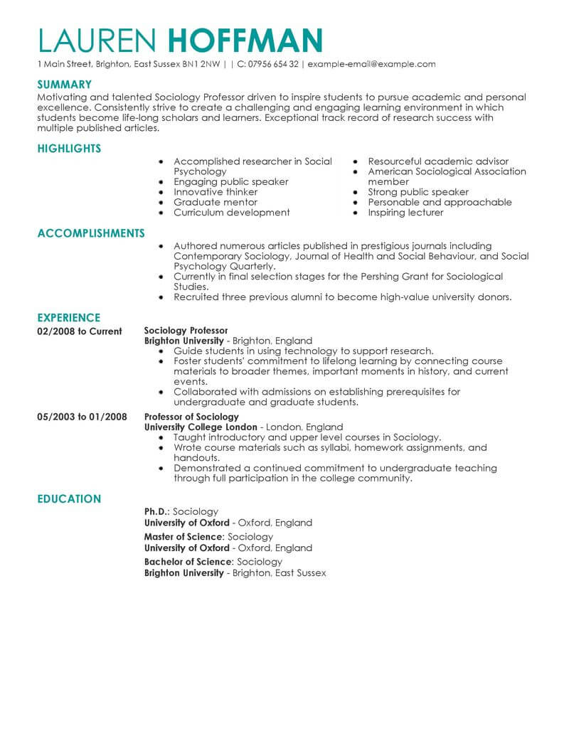 Best Professor Resume Example From Professional Resume Writing Service 5330