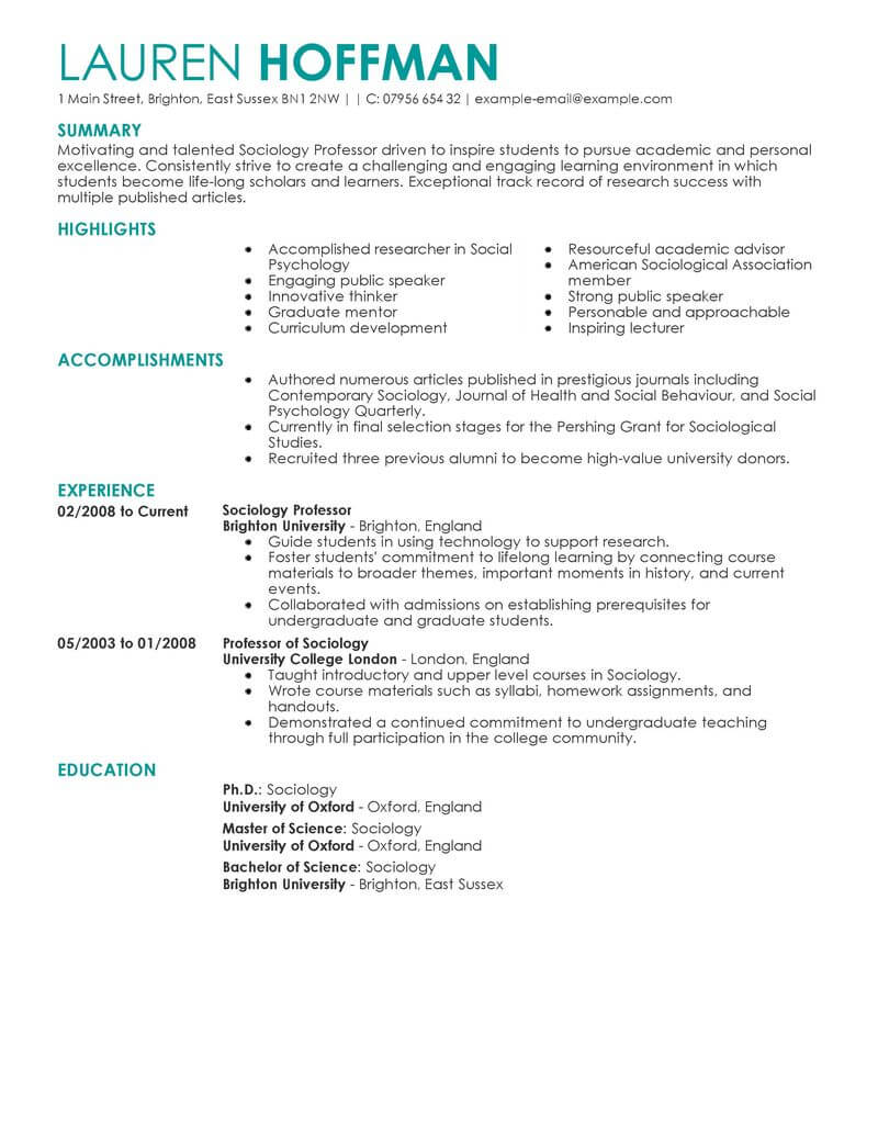 Best Professor Resume Example From Professional Resume Writing Service 5300